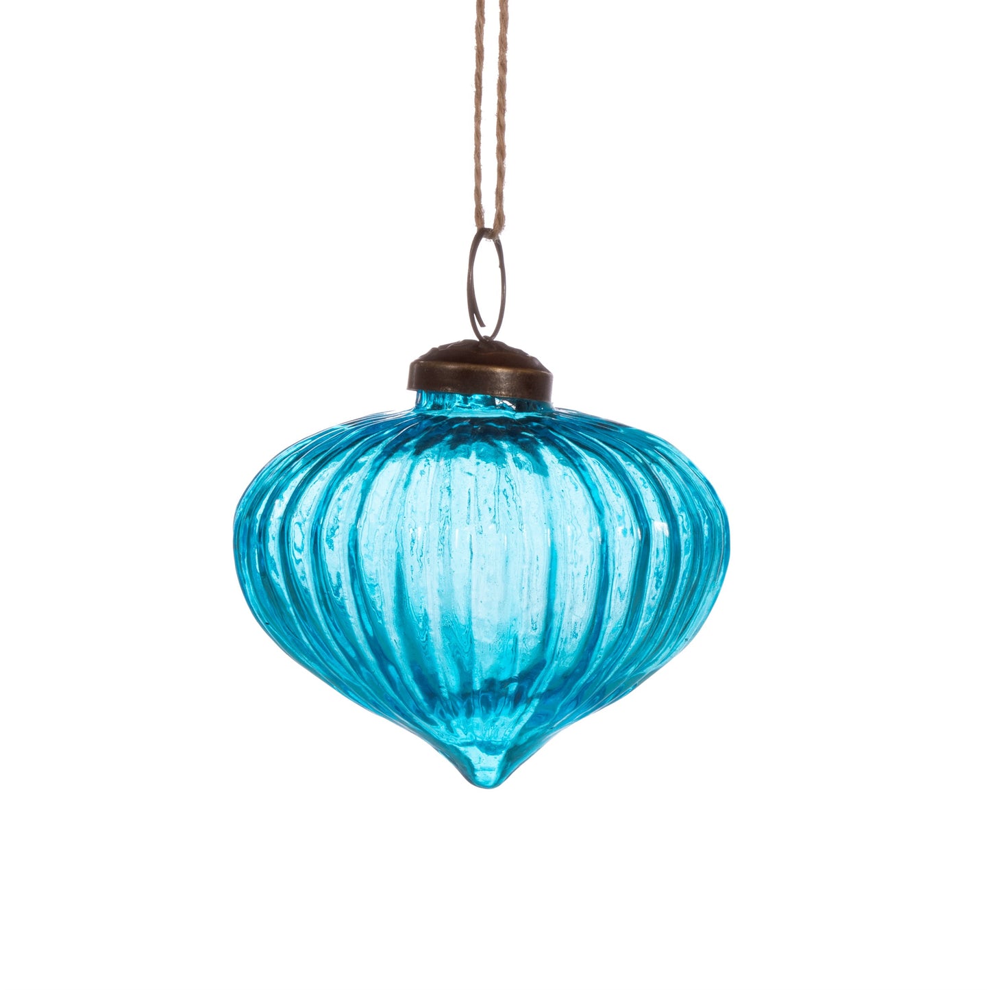 Onion Shaped Recycled Glass Christmas Tree Baubles (Blue, Green and Clear)
