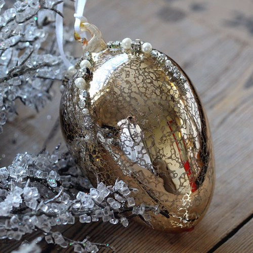 Antique Style Gold Shiny Glass Christmas Tree Decoration with Beads (10cm or 6cm Egg)