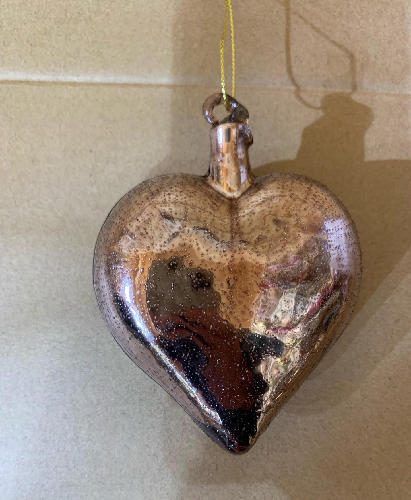 Antique Style Heart Bronze Rose Gold Coloured Glass Christmas Dec