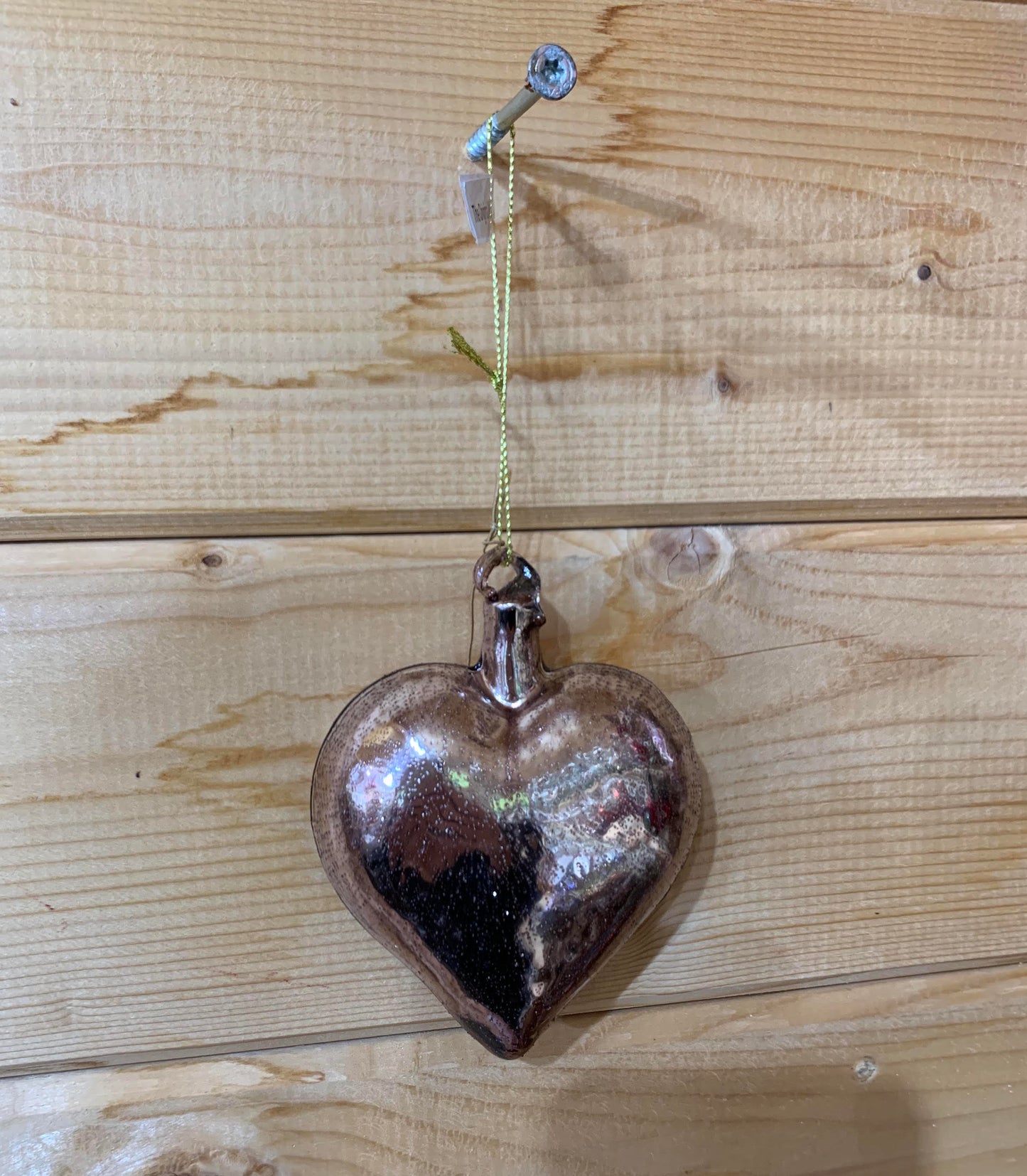 Antique Style Heart Bronze Rose Gold Coloured Glass Christmas Dec