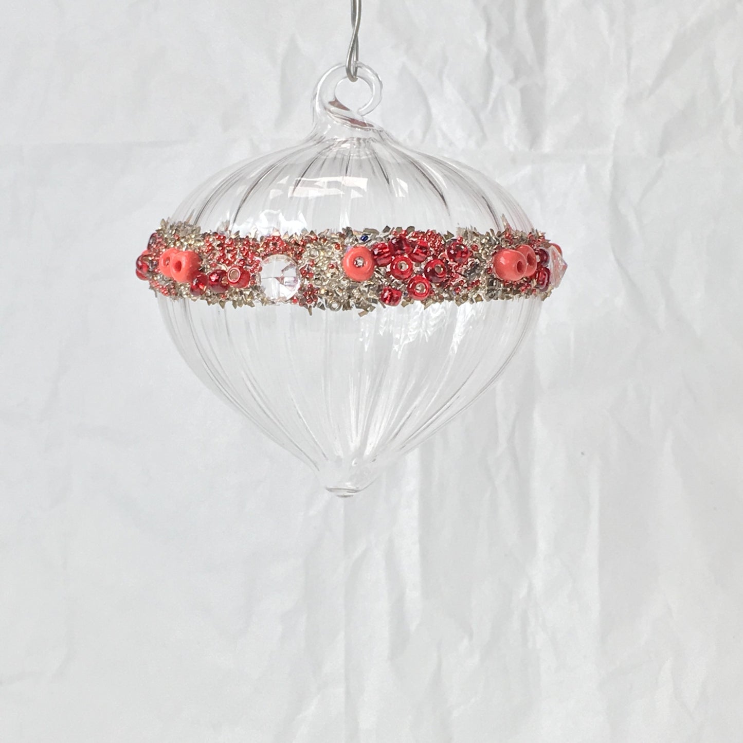 Red Beaded Small Handmade Glass Sultan Hanging Decorations for Christmas Trees, Weddings and Window Decorating.