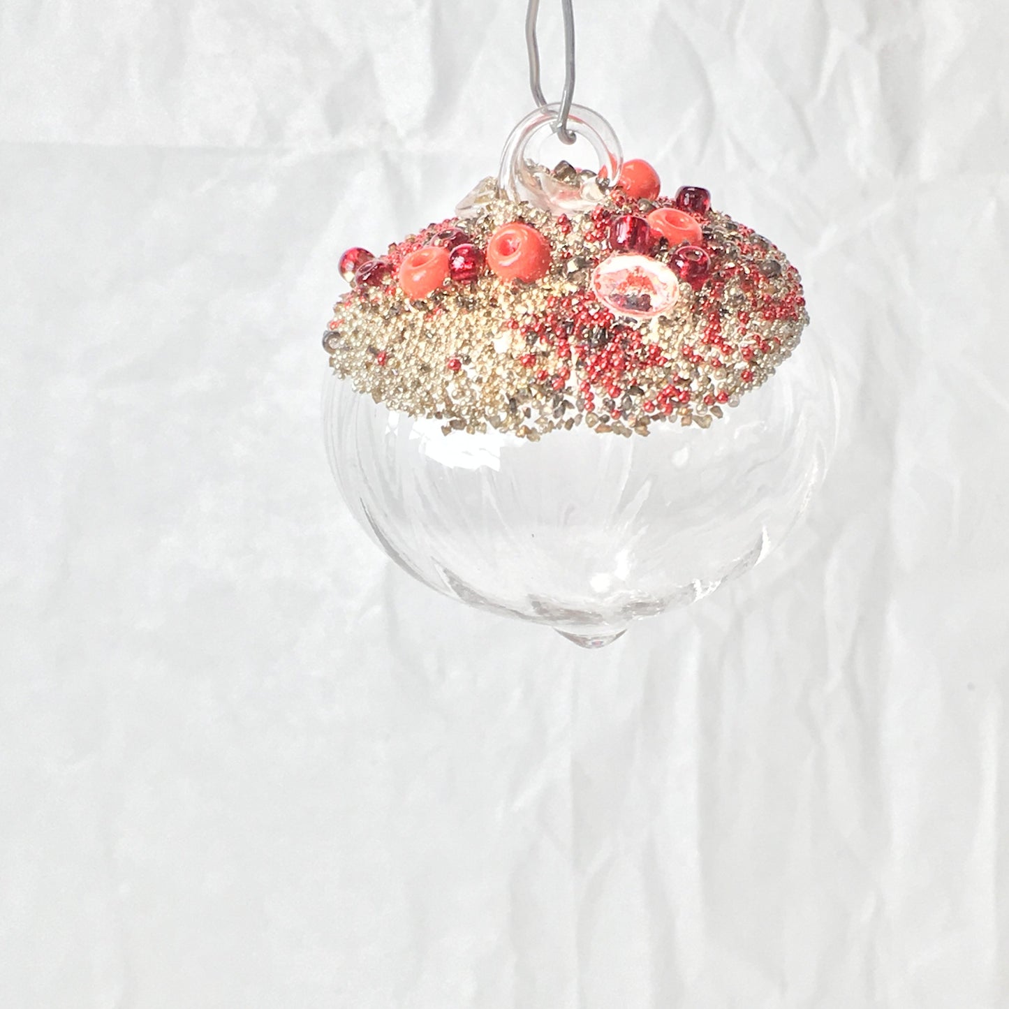 Red Beaded Small Handmade Glass Sultan Hanging Decorations for Christmas Trees, Weddings and Window Decorating.