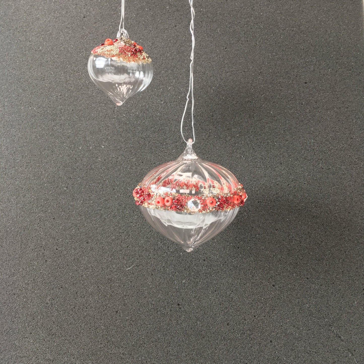 Red Beaded Small Handmade Glass Sultan Hanging Decorations for Christmas Trees, Weddings and Window Decorating.