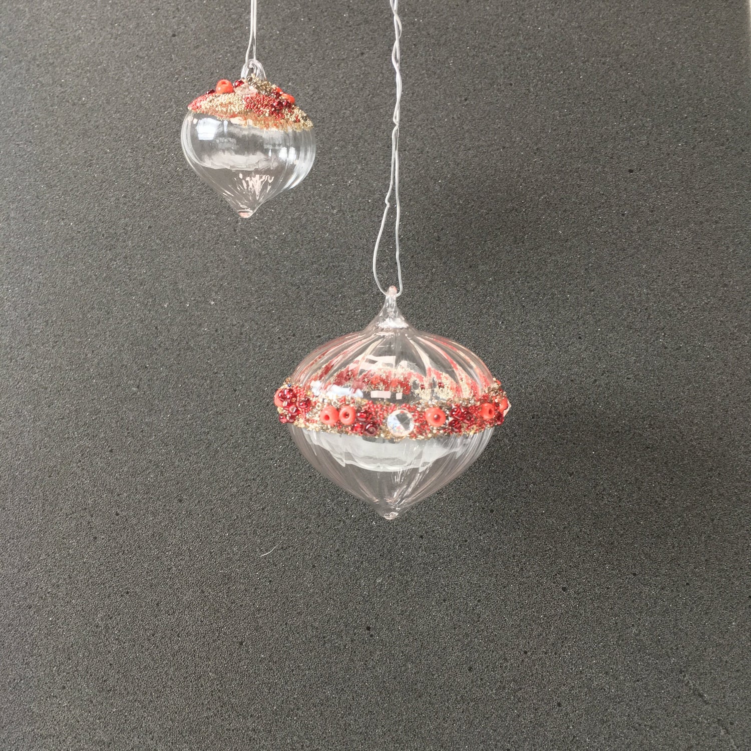 Red Beaded Small Handmade Glass Sultan Hanging Decorations for Christmas Trees, Weddings and Window Decorating.