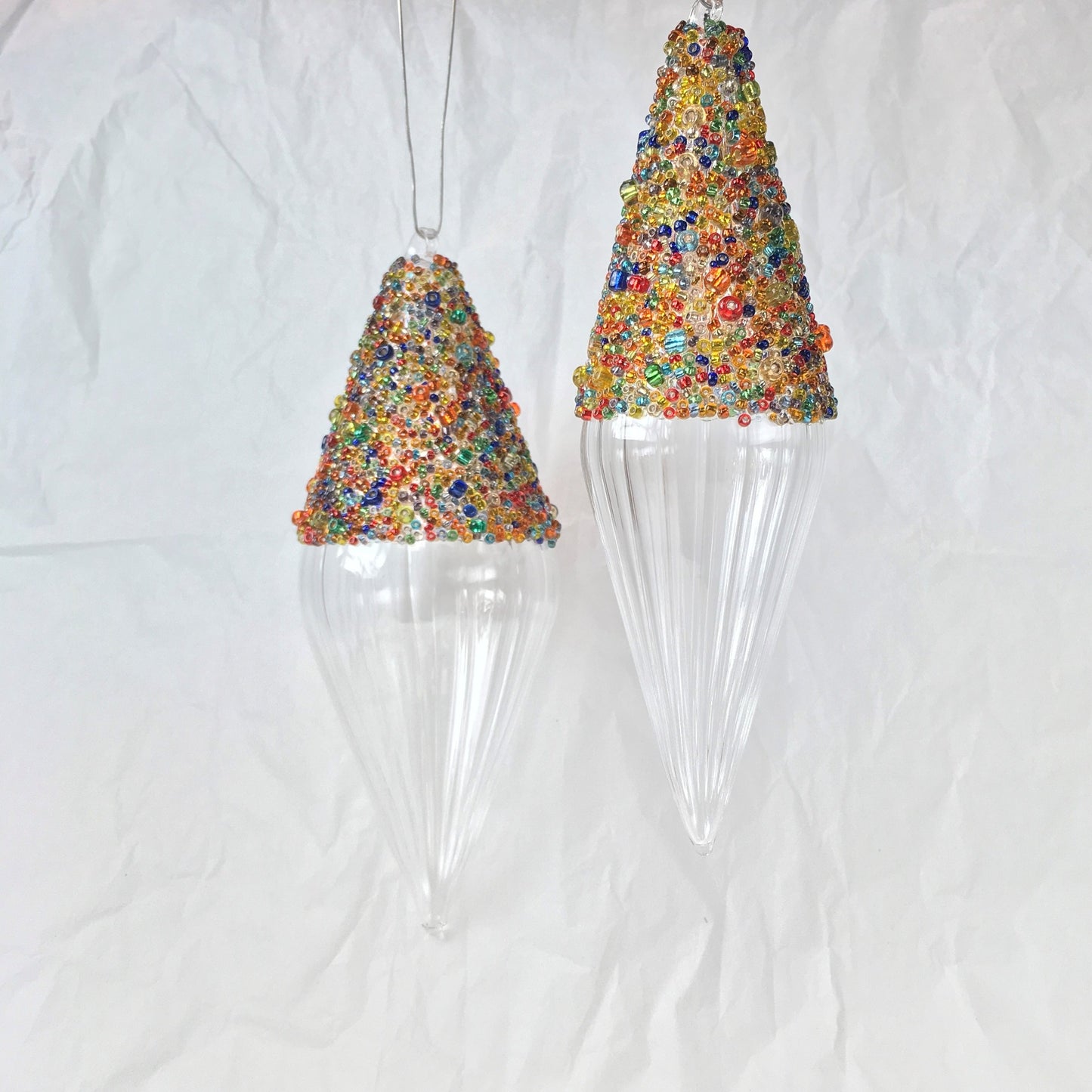 Multi-coloured Beaded Handmade Glass Finial Hanging Decorations for weddings, parties and Christmas