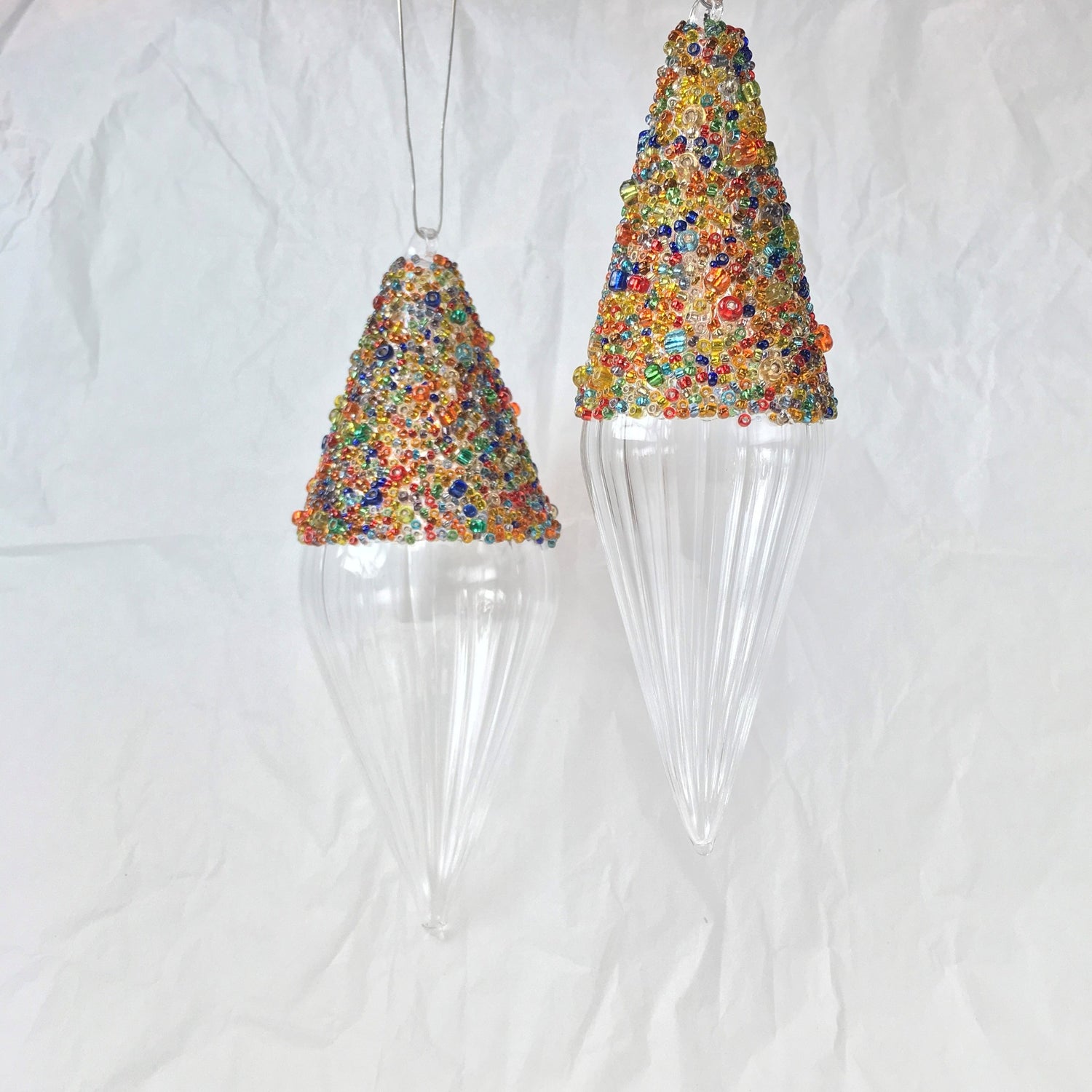 Multi-coloured Beaded Handmade Glass Finial Hanging Decorations for weddings, parties and Christmas