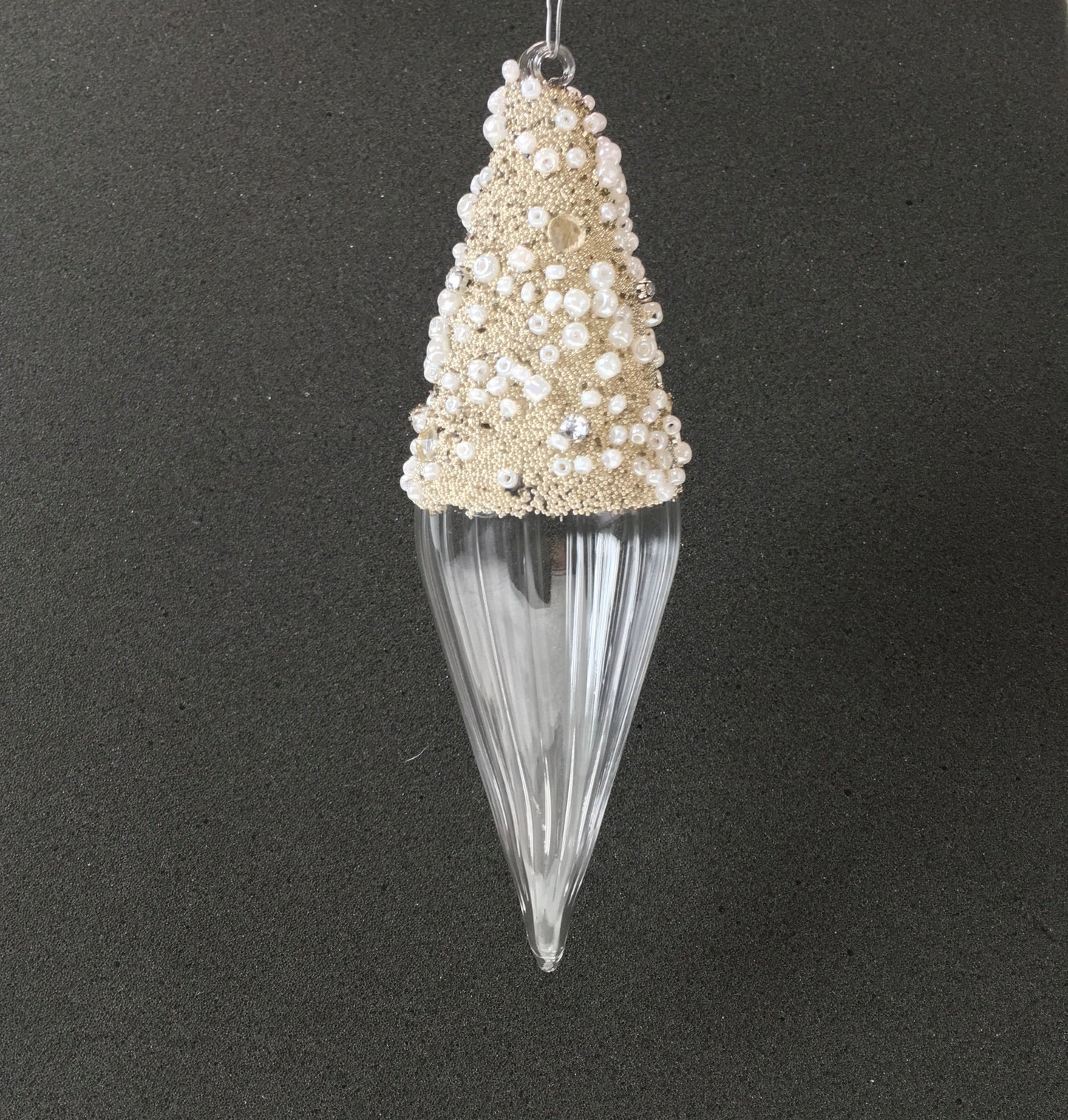 White and Gold Beaded Handmade Glass Finial Hanging Decorations