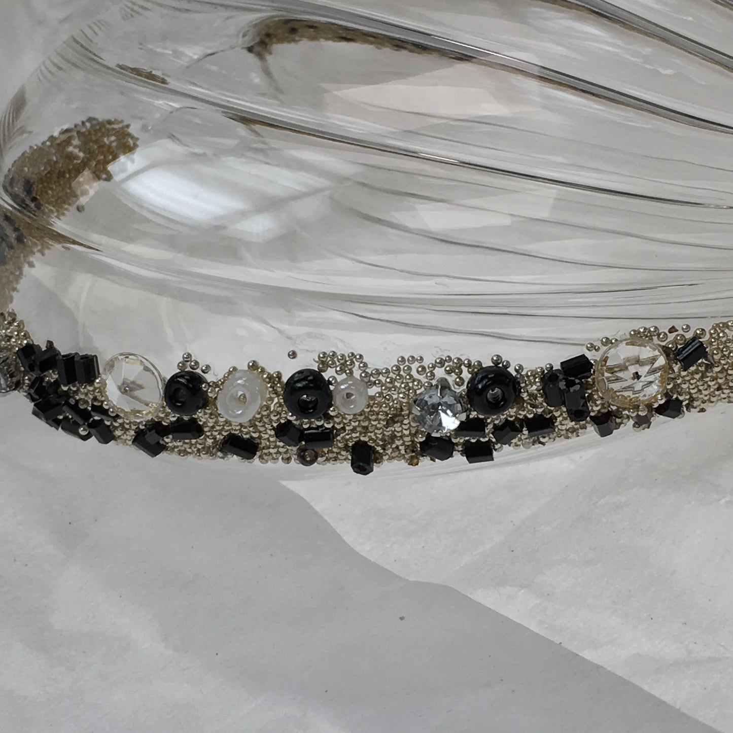 Hand-blown glass heart decorations with black beads for Christmas, Valentines Day and love themed decorating