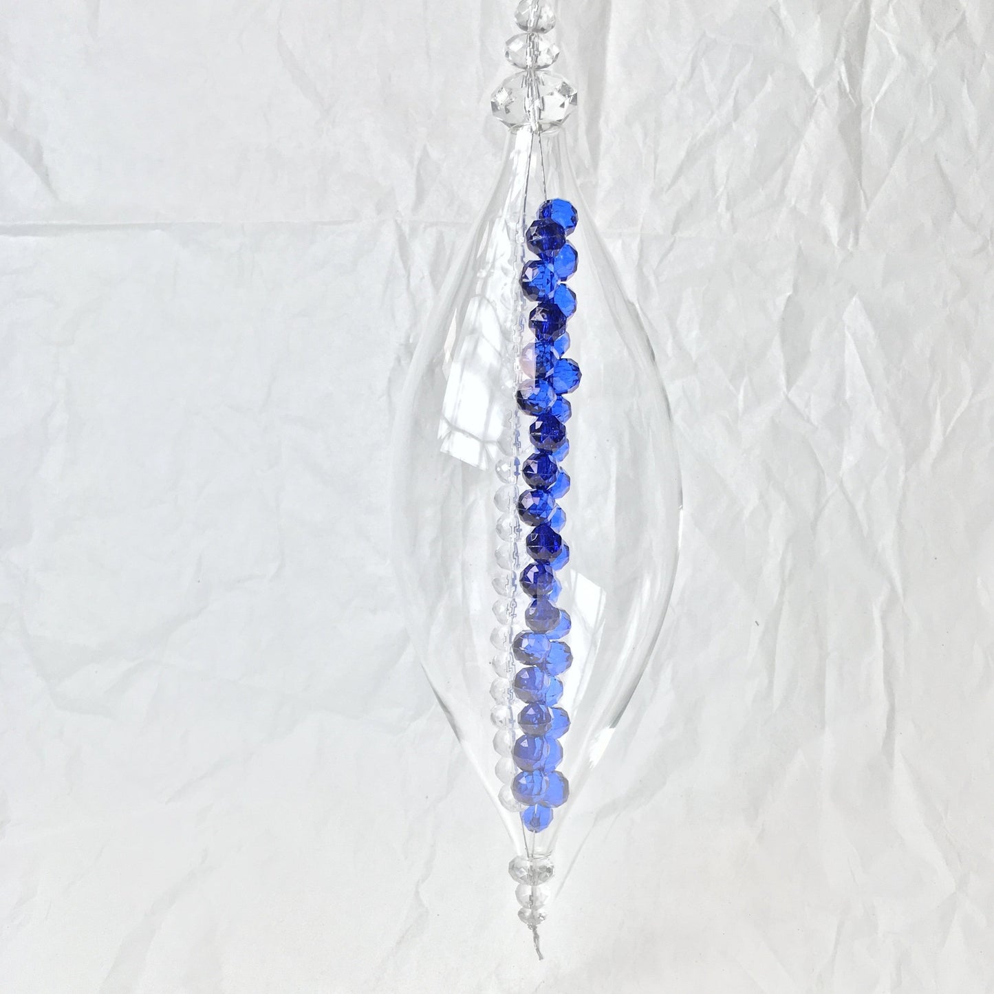 Clear Handmade Glass Decorations with Blue and Clear Beads for Christmas, Weddings and Window Decorating