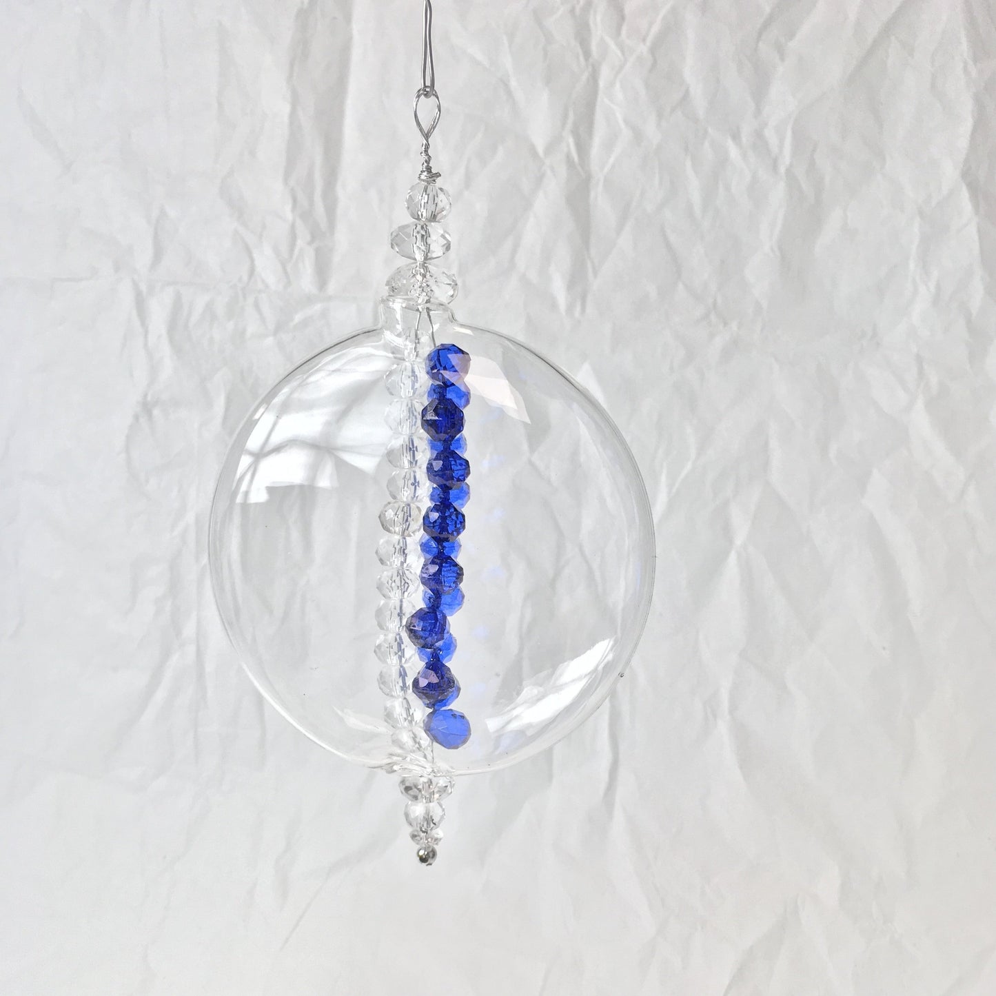 Clear Handmade Glass Decorations with Blue and Clear Beads