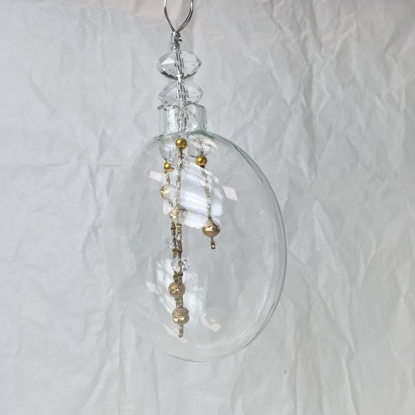 Clear Handmade Glass Decorations with Brass and Clear Beads for Christmas and Wedding Decorating