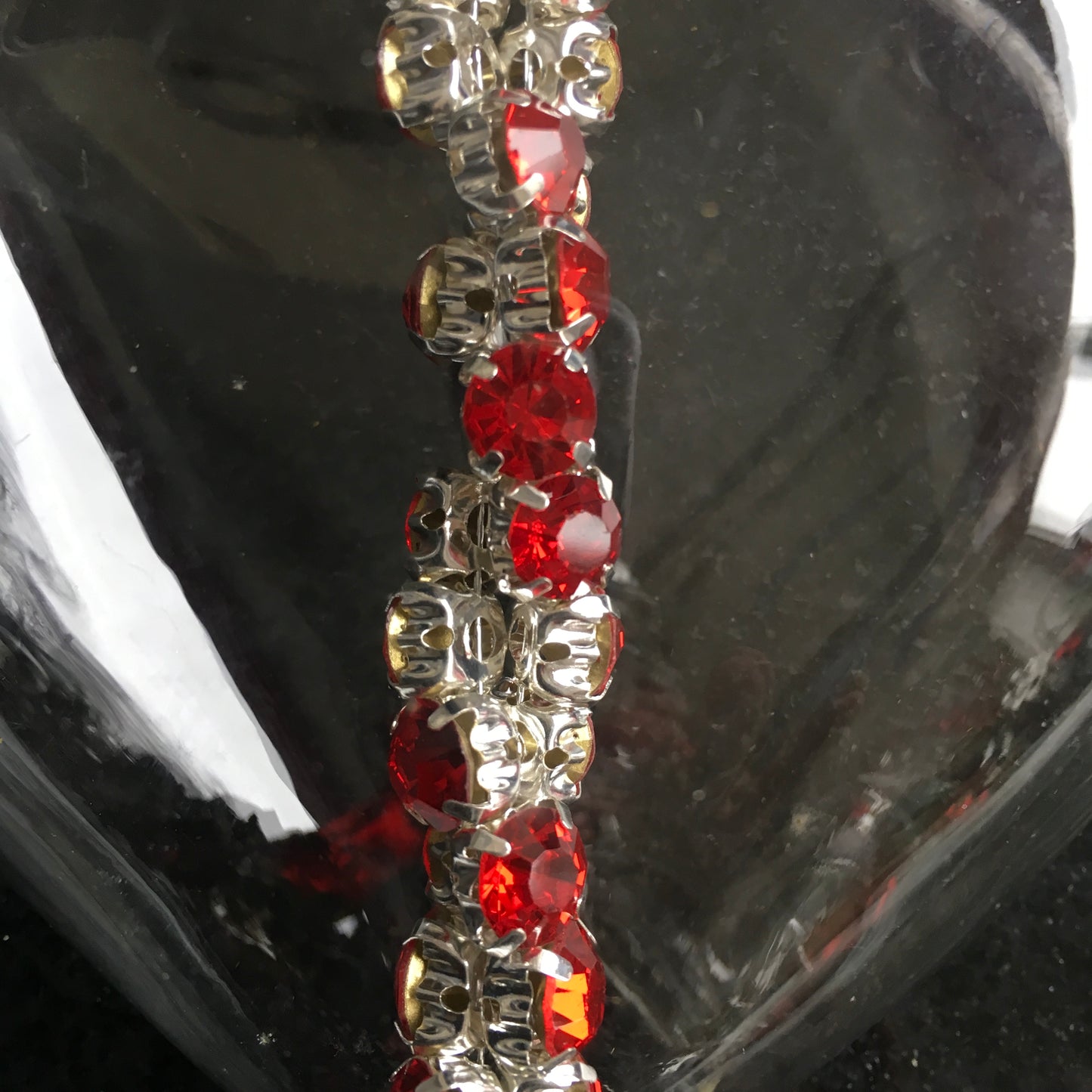 Clear Glass Heart Christmas Decoration with Red Diamante Beads