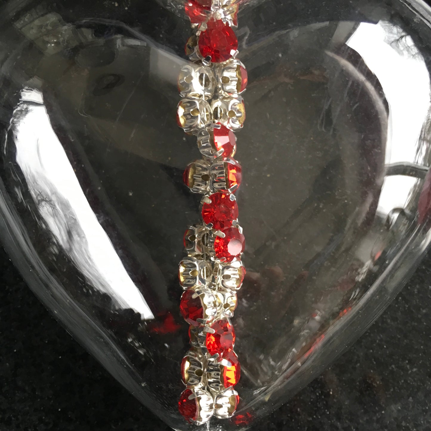 Clear Glass Heart Christmas Decoration with Red Diamante Beads