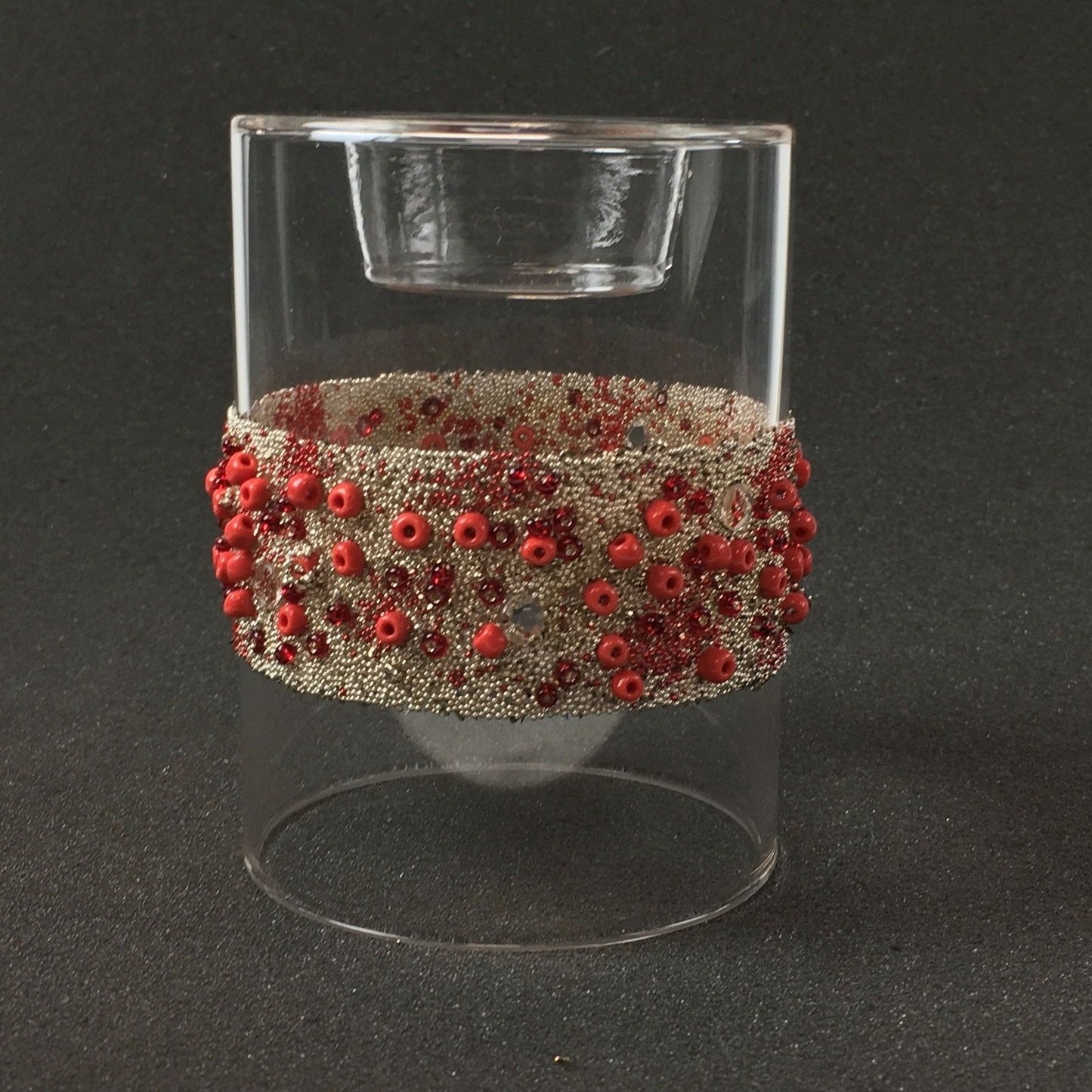 Short Red Beaded Tealight Holders