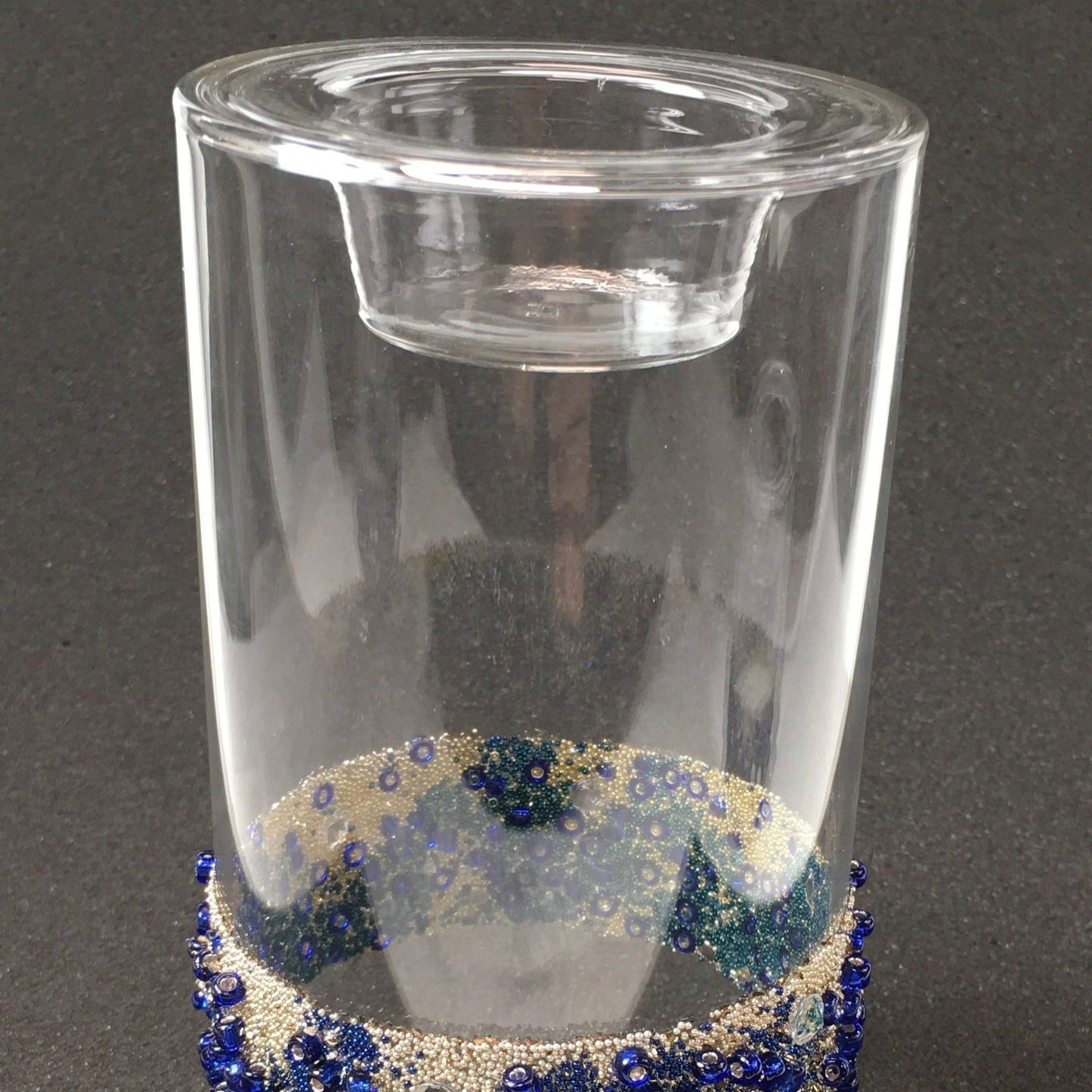Tall Blue Beaded Tealight Holders