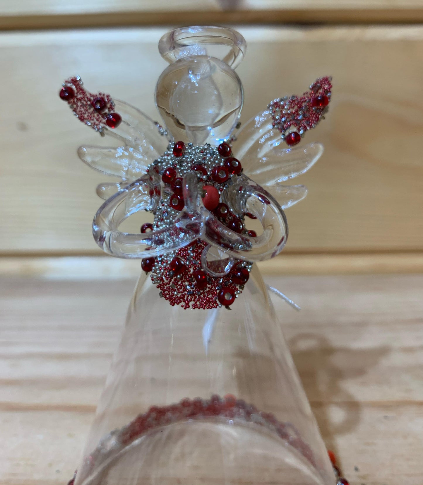 Clear Glass Angel with Red Silver Beading Christmas Tree Dec