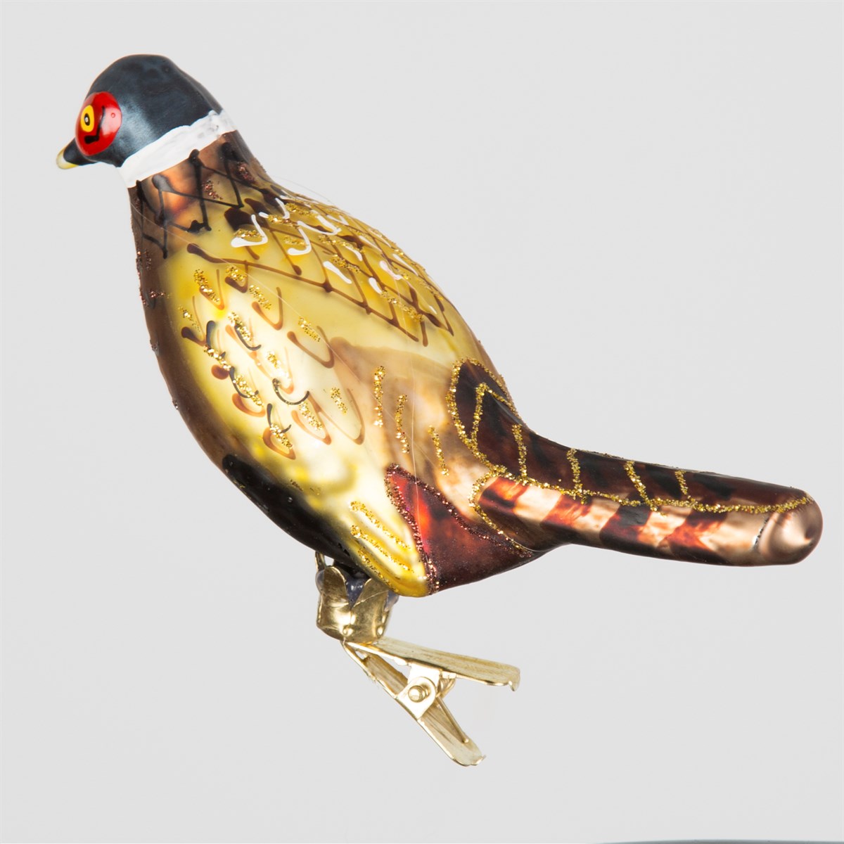 Glass decorative pheasant to clip on the Christmas Tree makes a wonderful country shooting hunting gift.