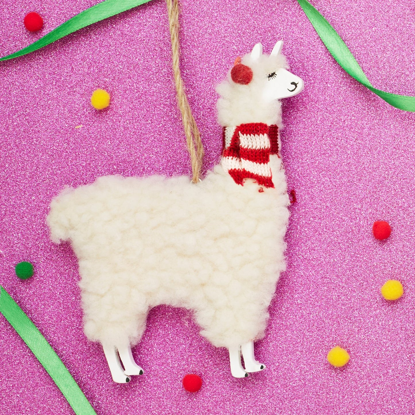 Festive Llama Fluffy Christmas Tree Decoration