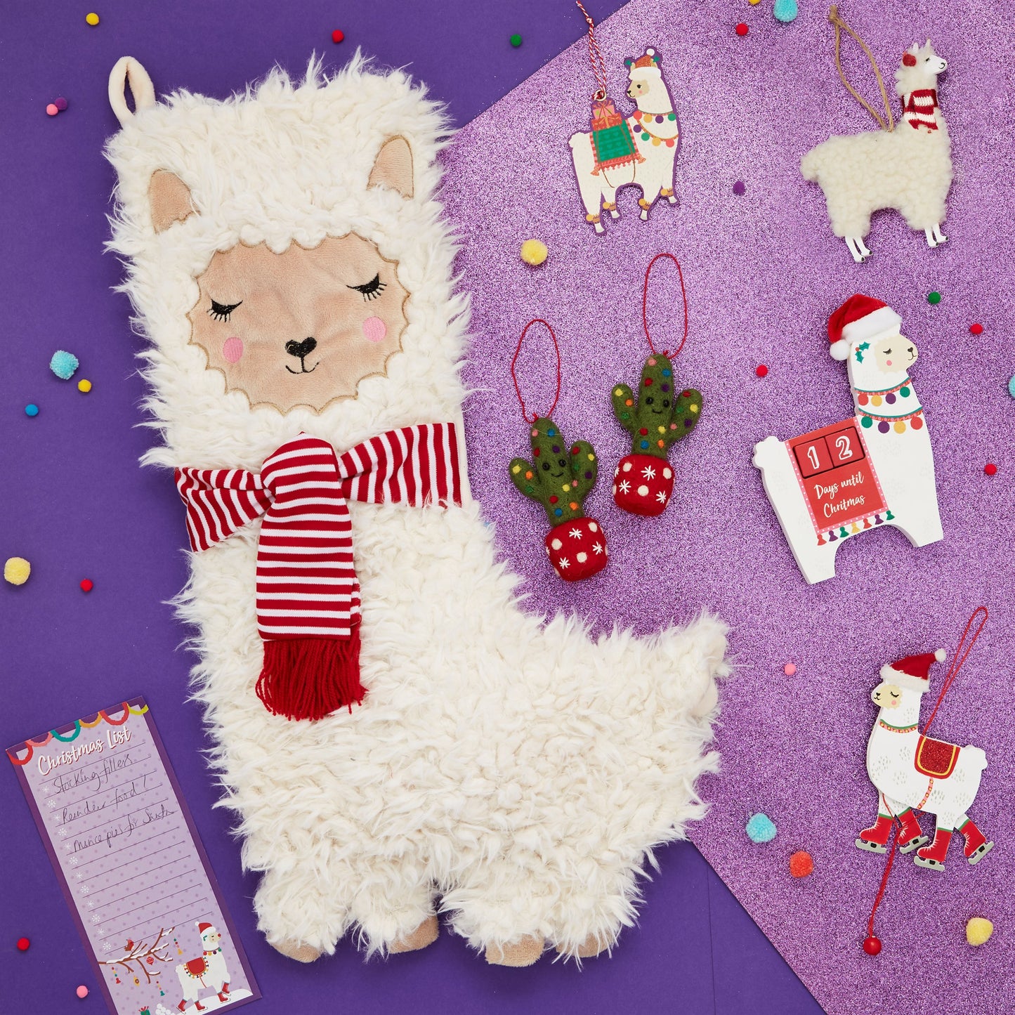 Festive Llama Fluffy Christmas Tree Decoration