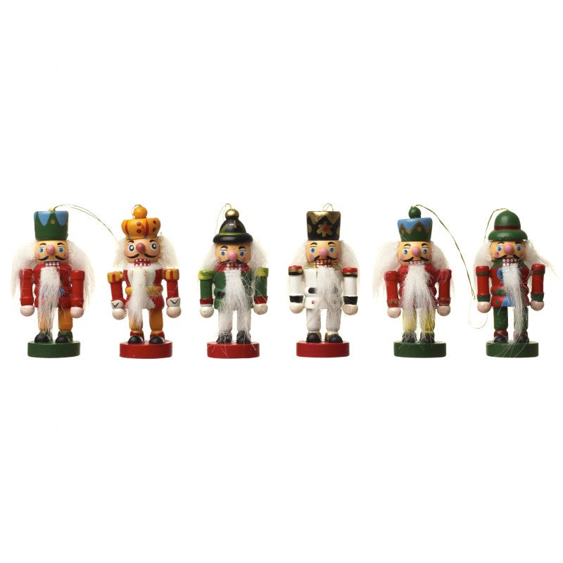 Set of 6 Wooden Mini Nutcracker Soldier Christmas Tree Decorations