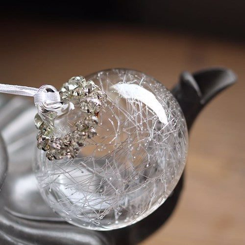 Clear Glass Silver Thread Christmas Tree Bauble (6cm Sultan)