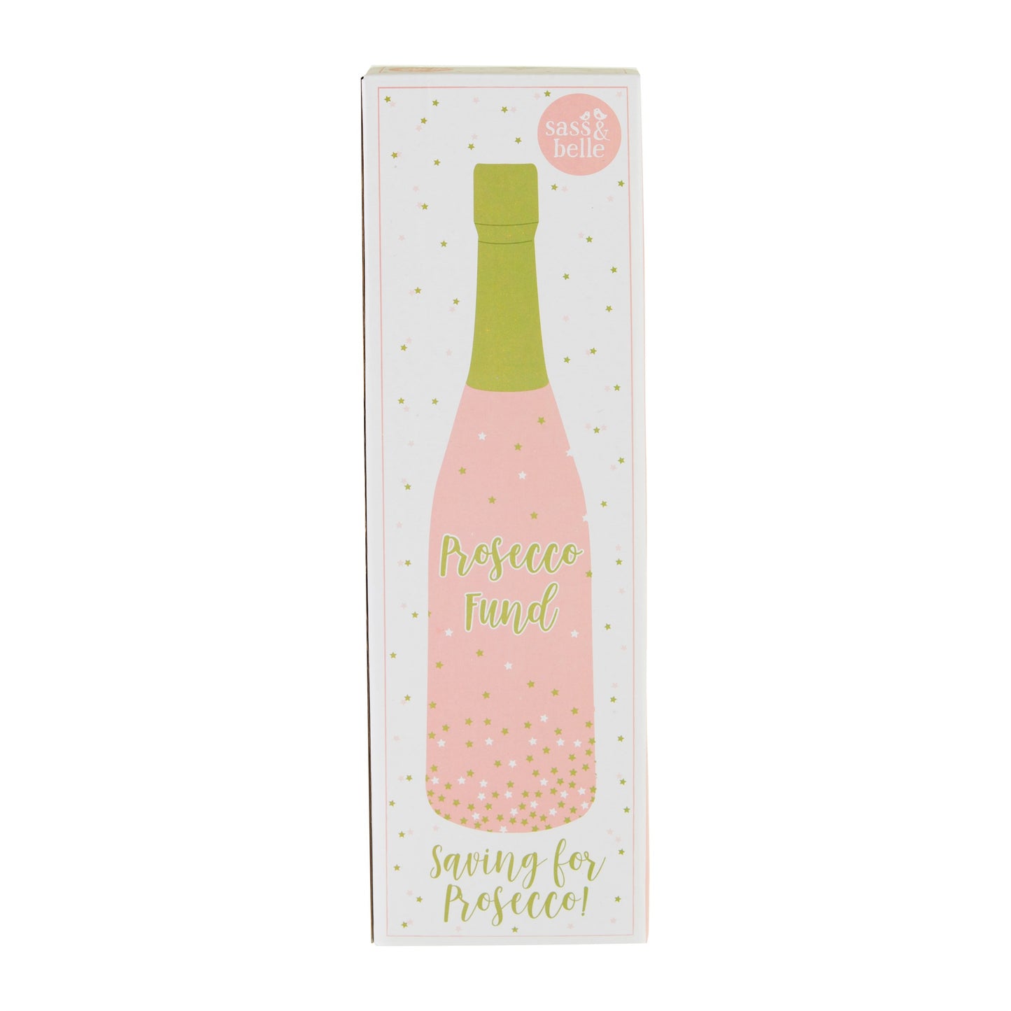 A pretty pink money bank in the form of a prosecco bottle!