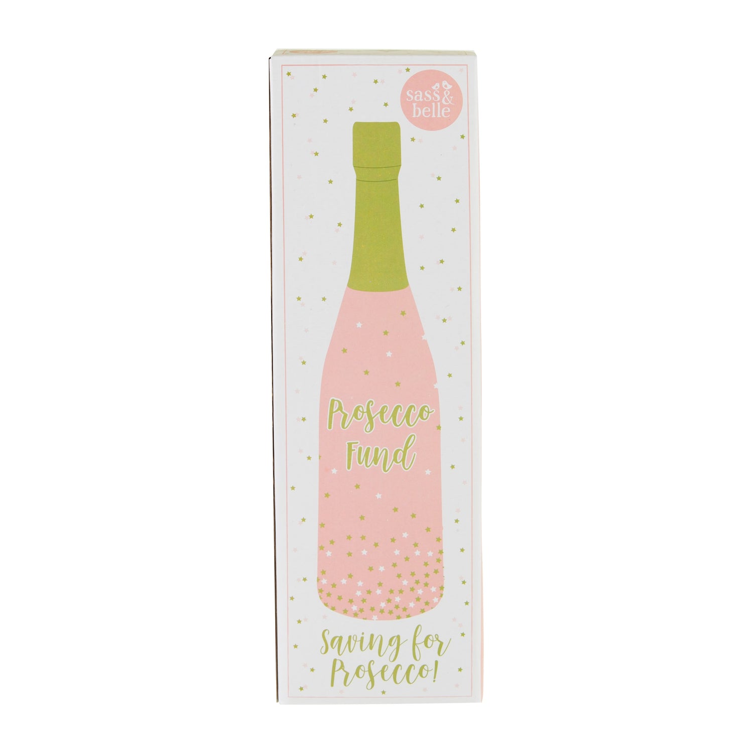 A pretty pink money bank in the form of a prosecco bottle!