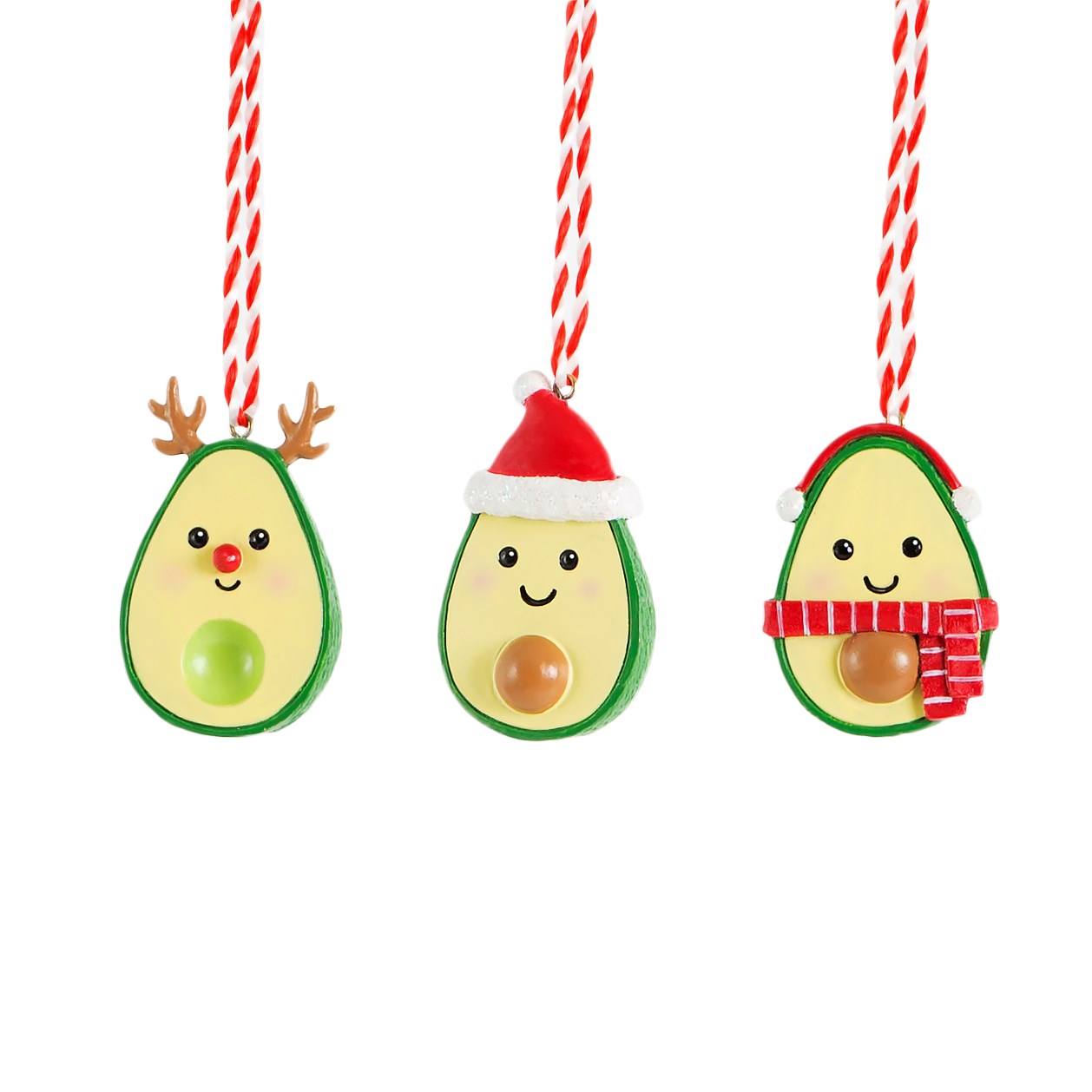 Festive Avocado Christmas Tree Decorations (Set of 3)