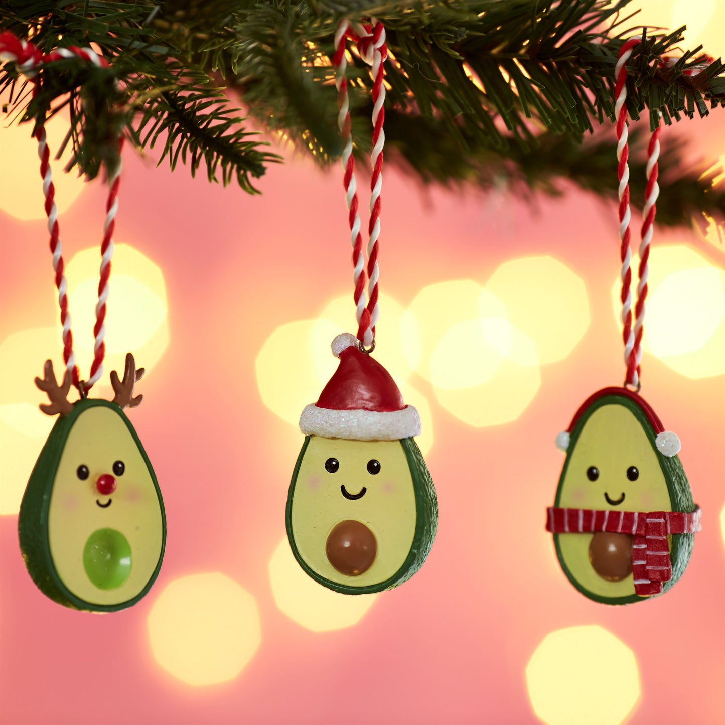Festive Avocado Christmas Tree Decorations (Set of 3)