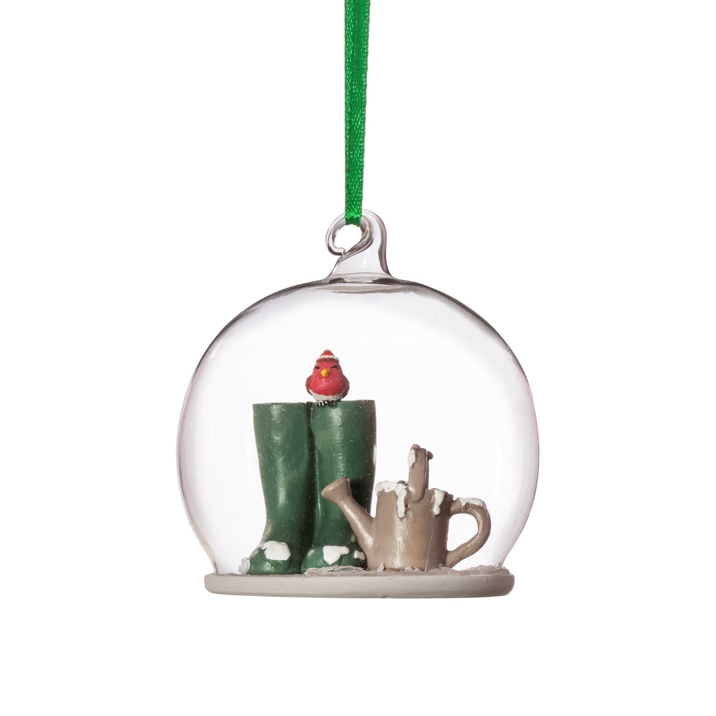 Winter Gardener Scene Glass Dome Christmas Tree Decoration