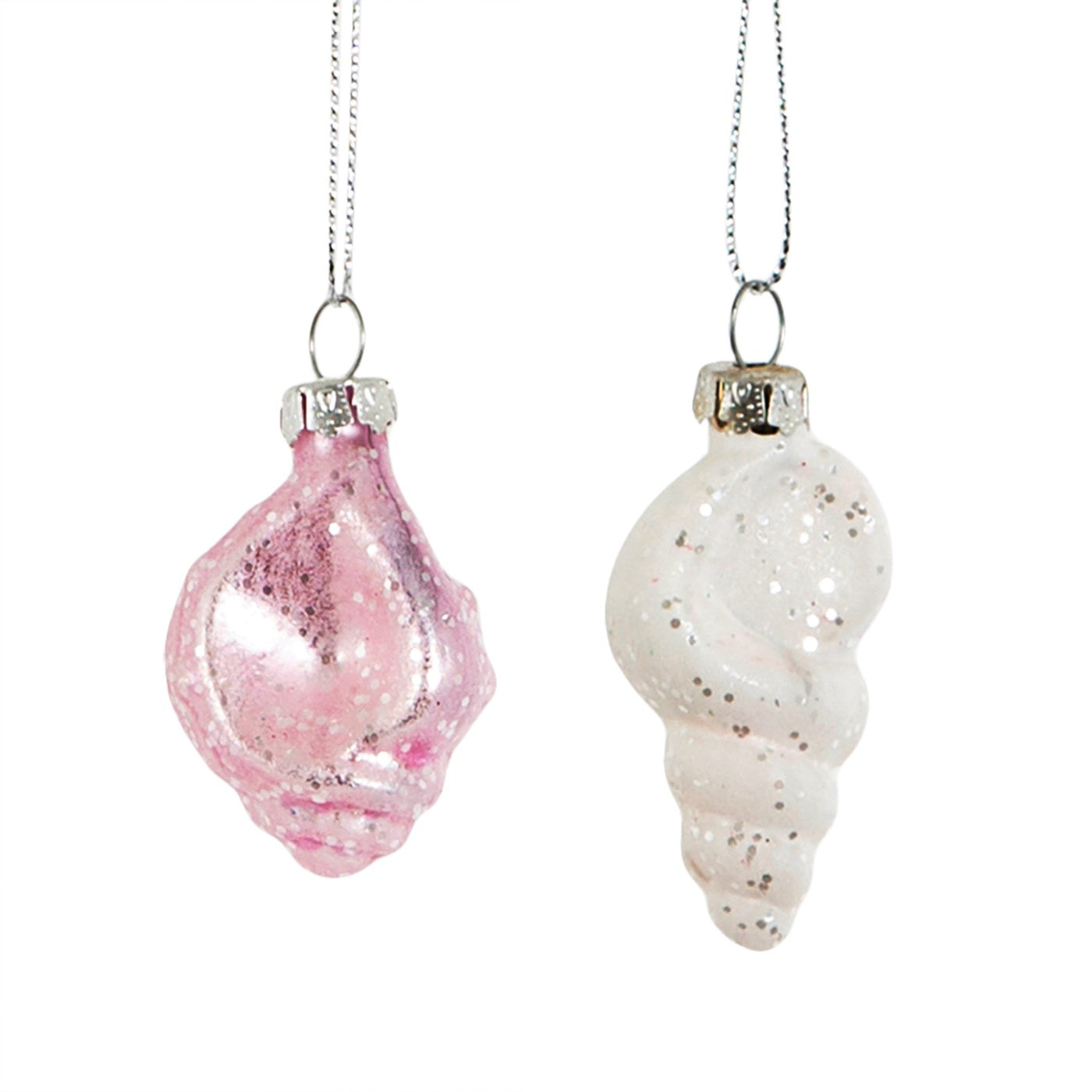 Pink or White Sparkle Shell Hanging Decoration for your Christmas Tree.