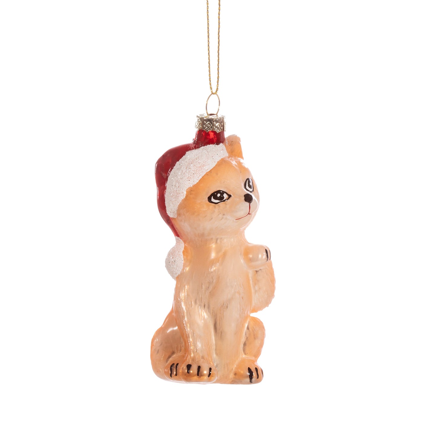 Kitten with Santa Hat Glass Christmas Bauble