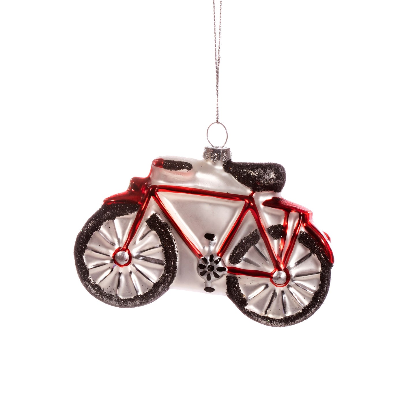Red Pedal Bike Glass Christmas Hanging Bauble