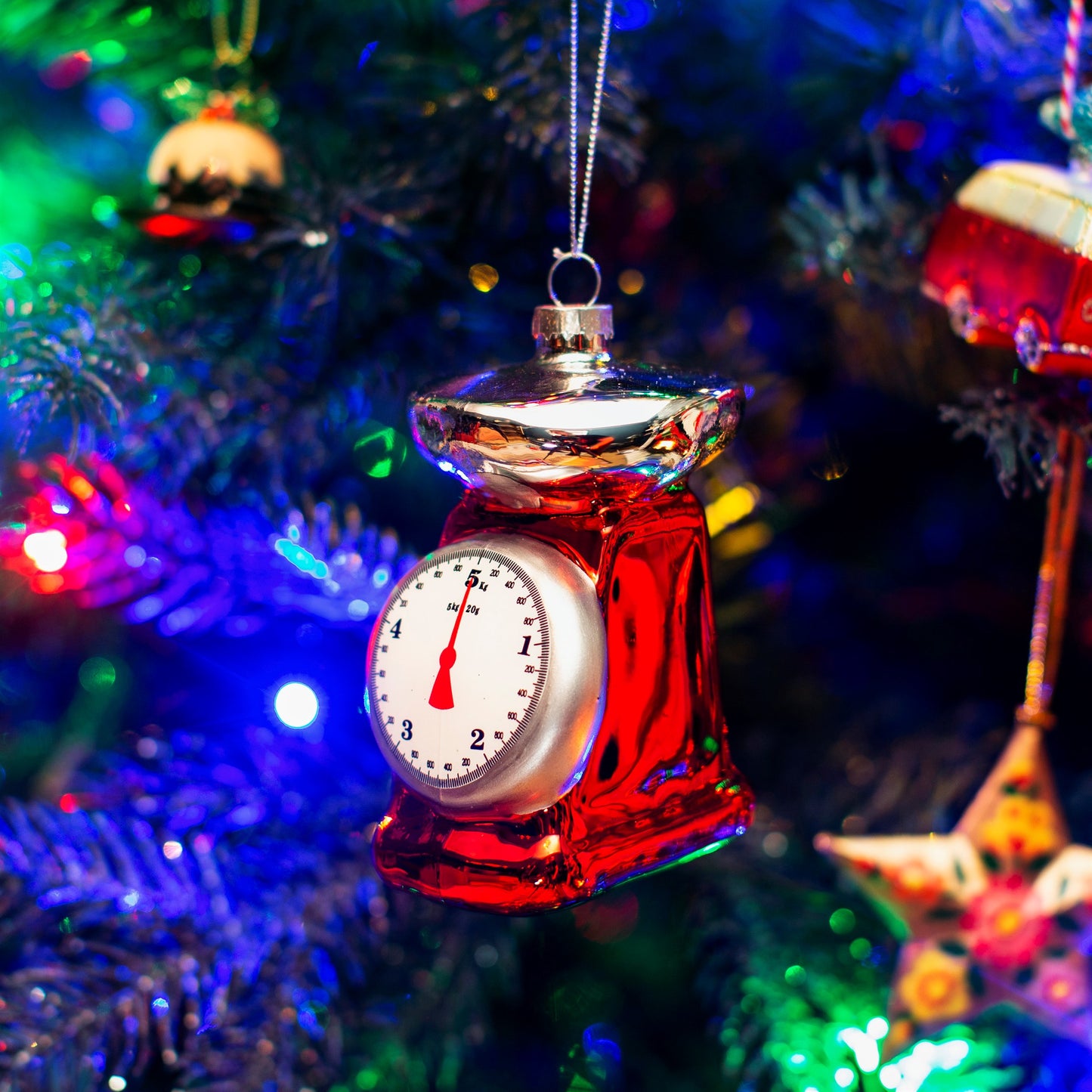 Retro Red Kitchen Scales Glass Christmas Tree Decoration
