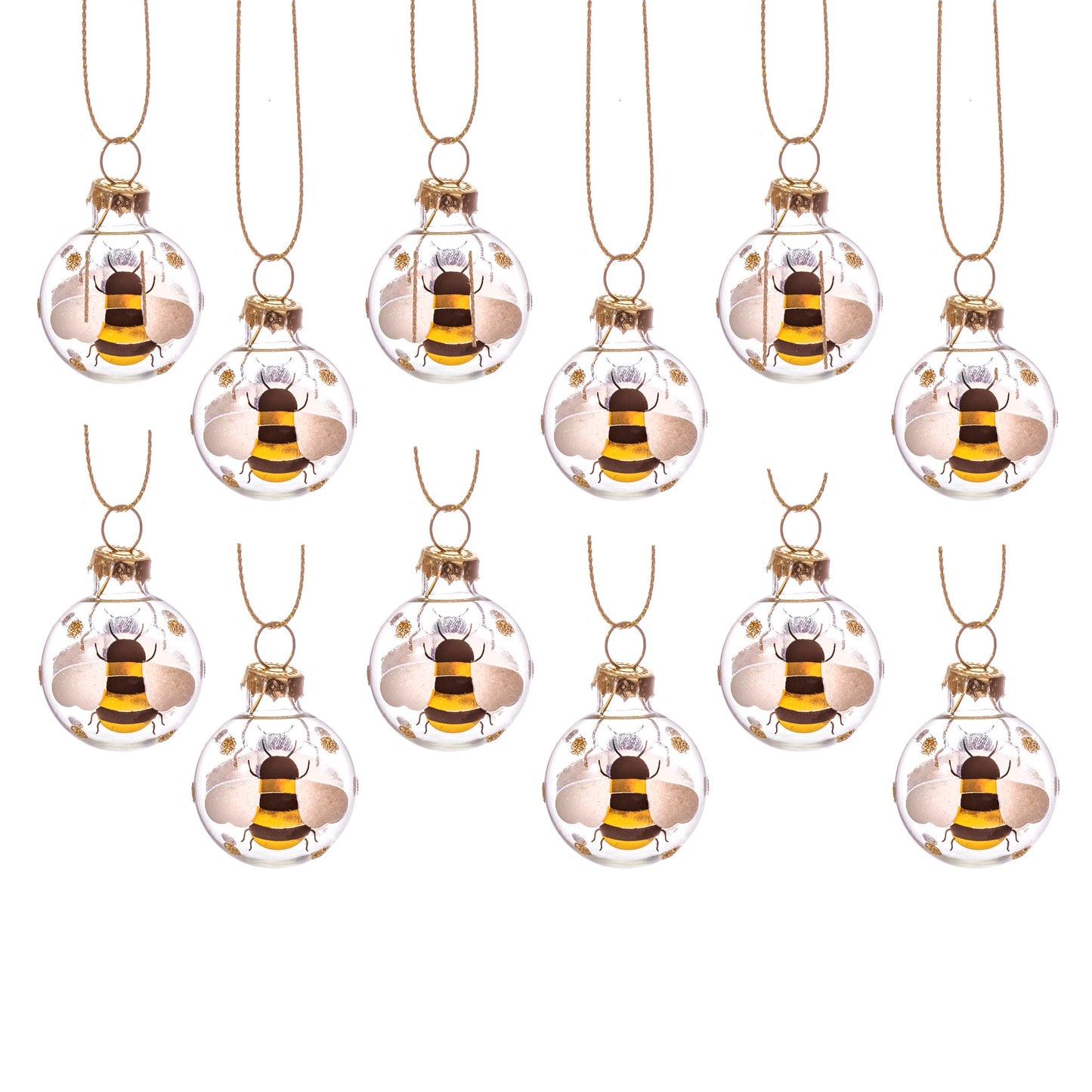Bee Theme Mini Glass Christmas Tree Baubles (Set of 12)
