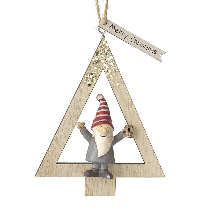 Wooden Cut Out Santa Tree Shaped Christmas Tree Decoration