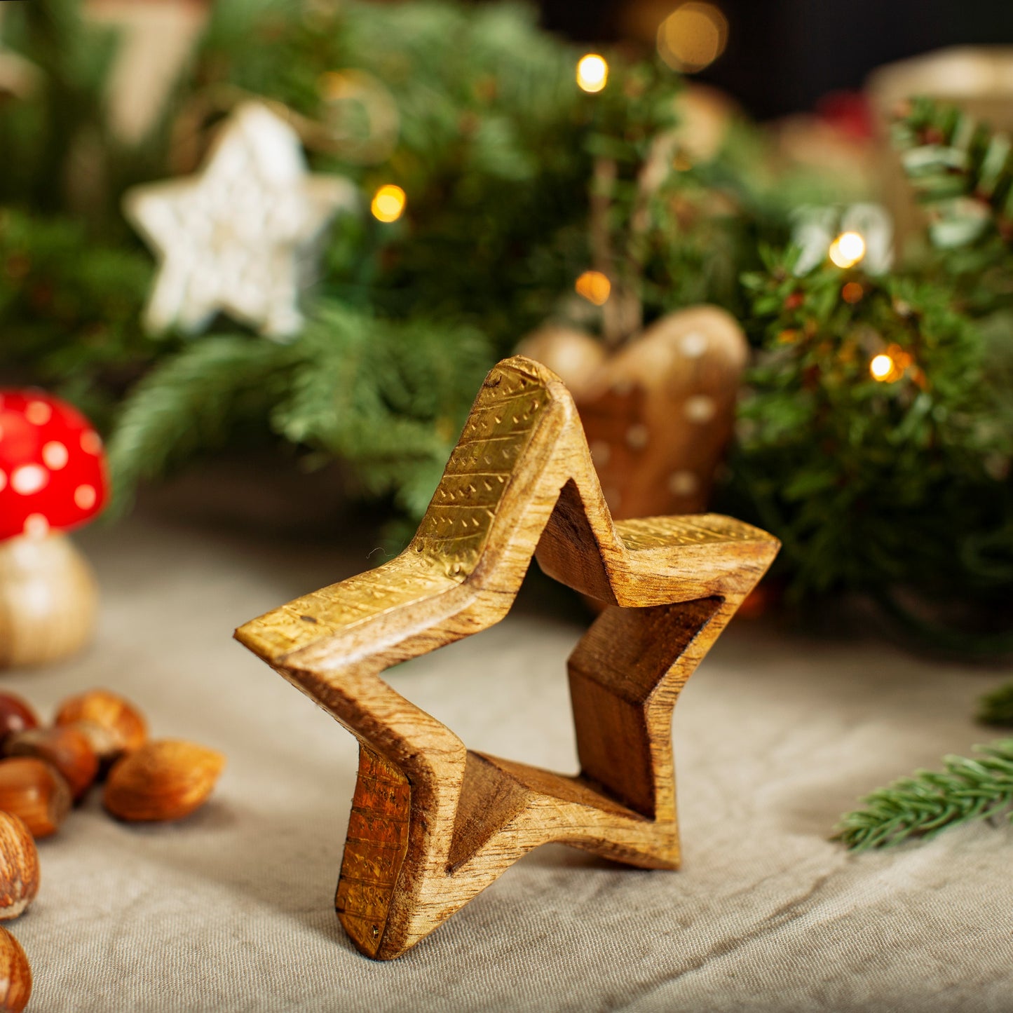 Wooden Star with Golden Edge Christmas Decoration (Small, Med or Large)