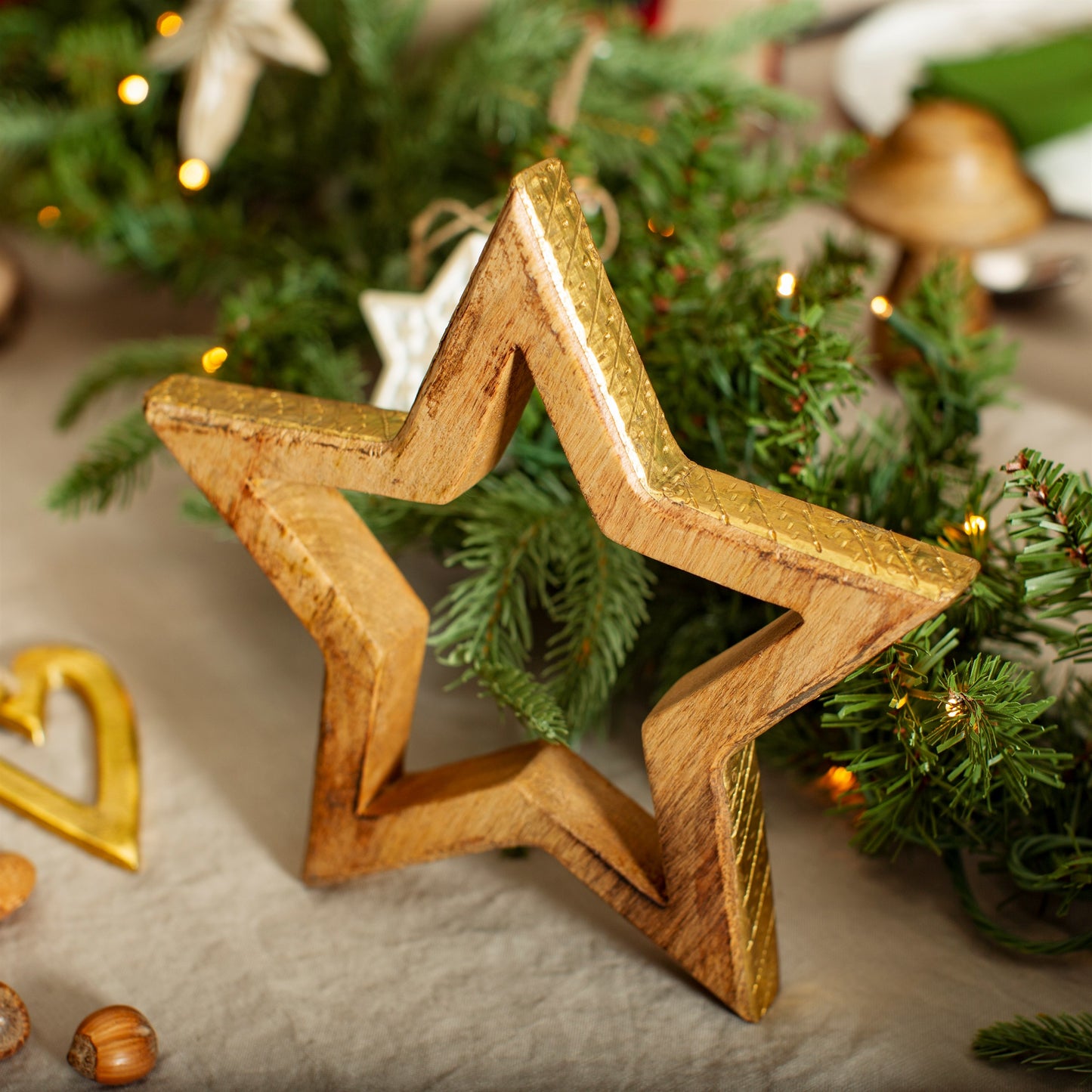 Wooden Star with Golden Edge Christmas Decoration (Small, Med or Large)