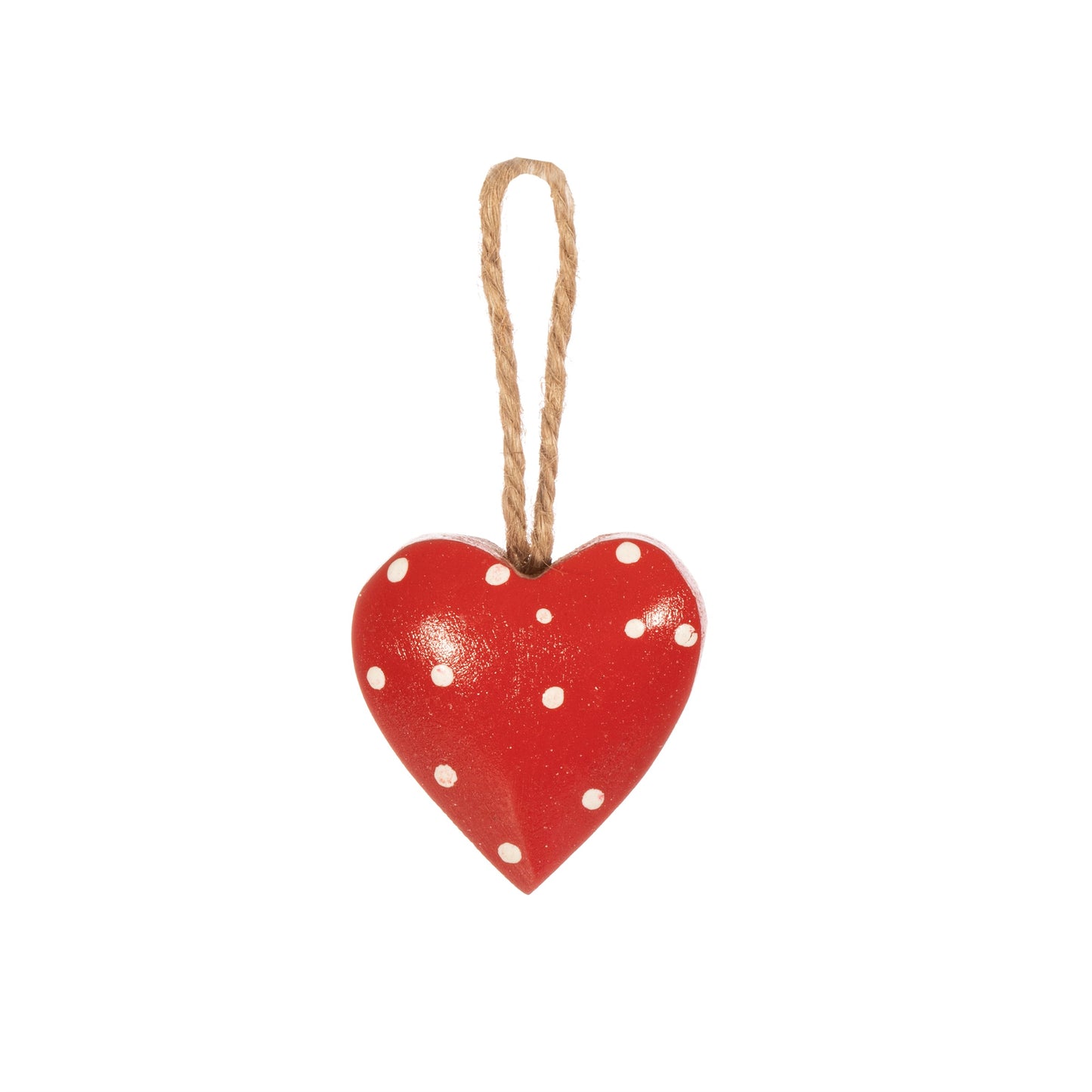 Red Wooden Heart with White Polka Dots Christmas Decoration