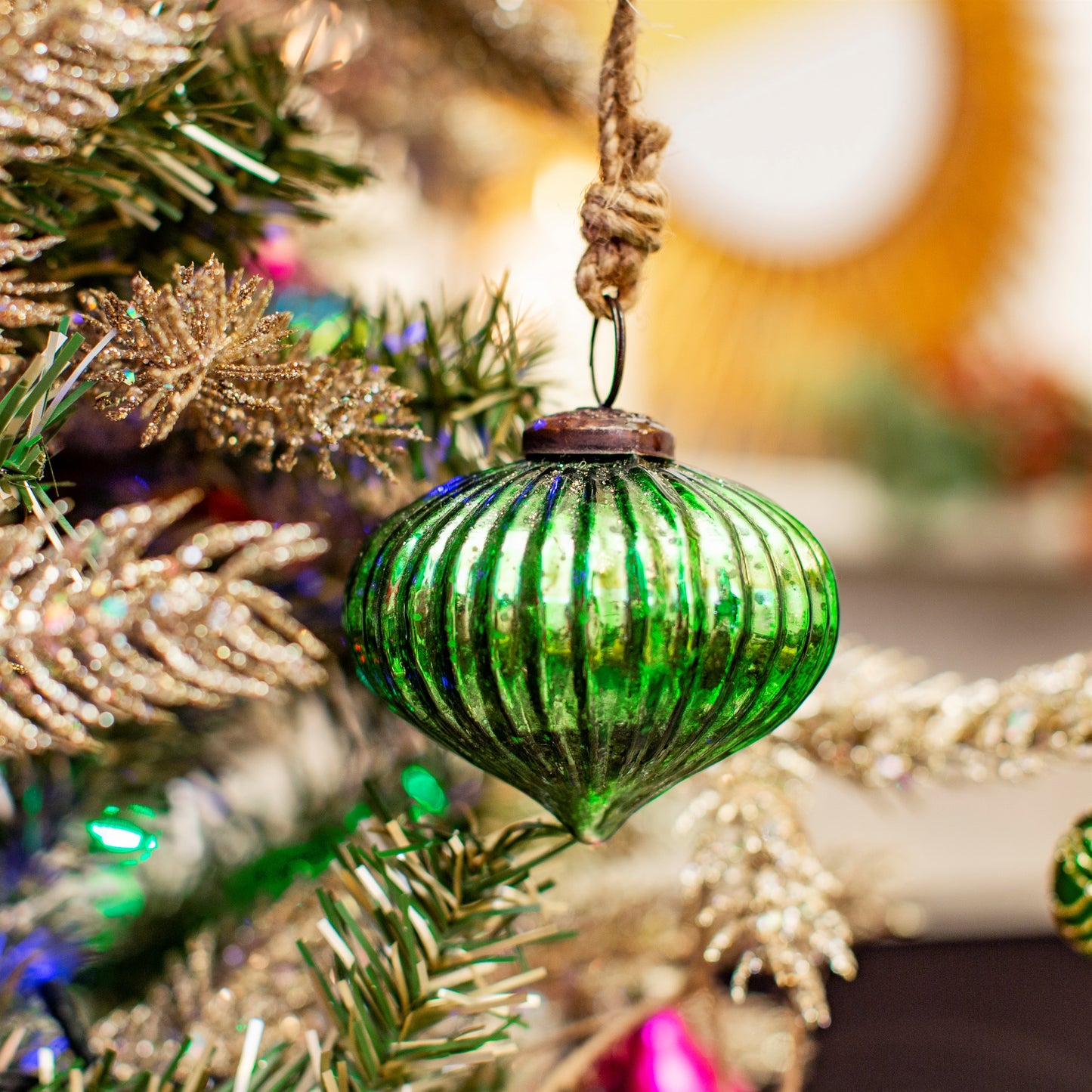 Crackle Glass Onion Shaped Christmas Tree Baubles (Red, Green, Silver, Gold, Copper)