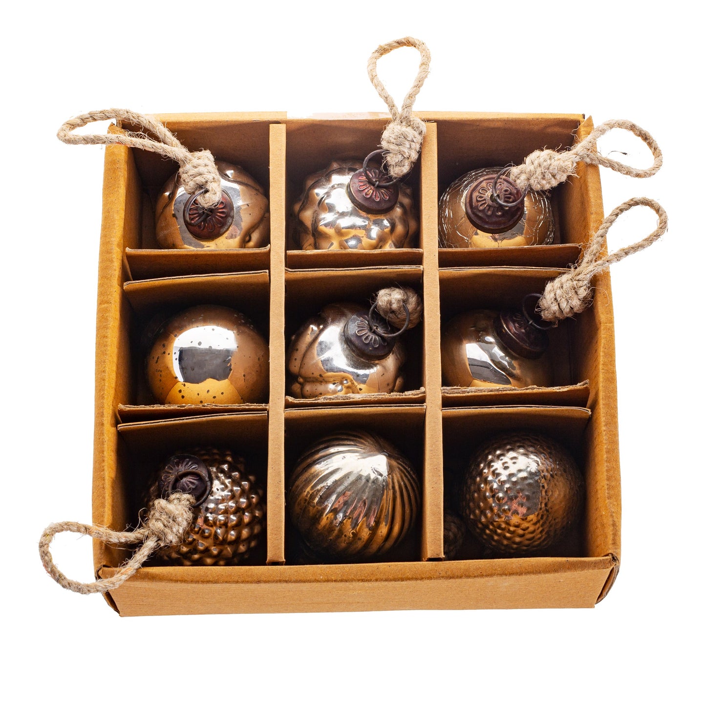 Silver Crackle Glass Mini Christmas Tree Baubles (Set of 9)