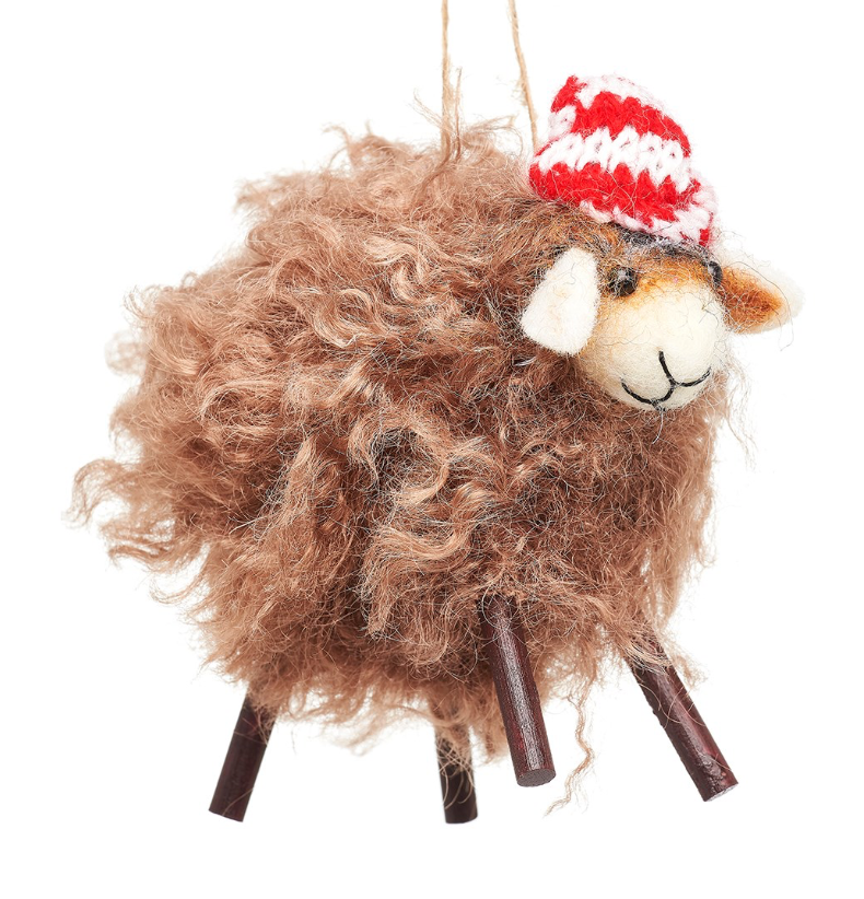 White Brown Felt Sheep Hanging Christmas Decorations