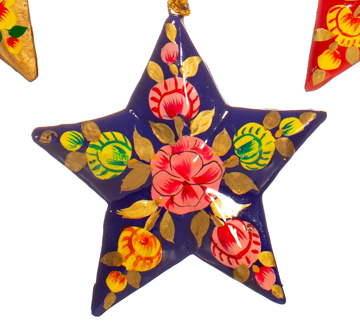 Star Shaped Kashmiri Floral Papier-mâché Christmas Tree Decorations