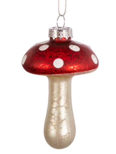 Red & White Polka Dot Mushroom/Toadstool Glass Christmas Tree Decorations