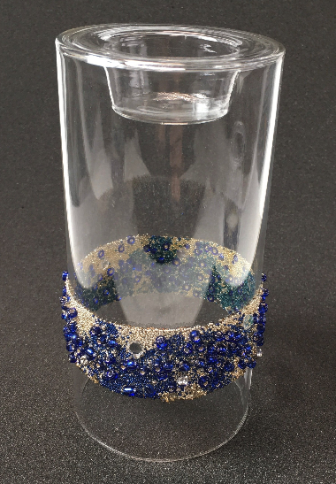 Tall Blue Beaded Tealight Holders