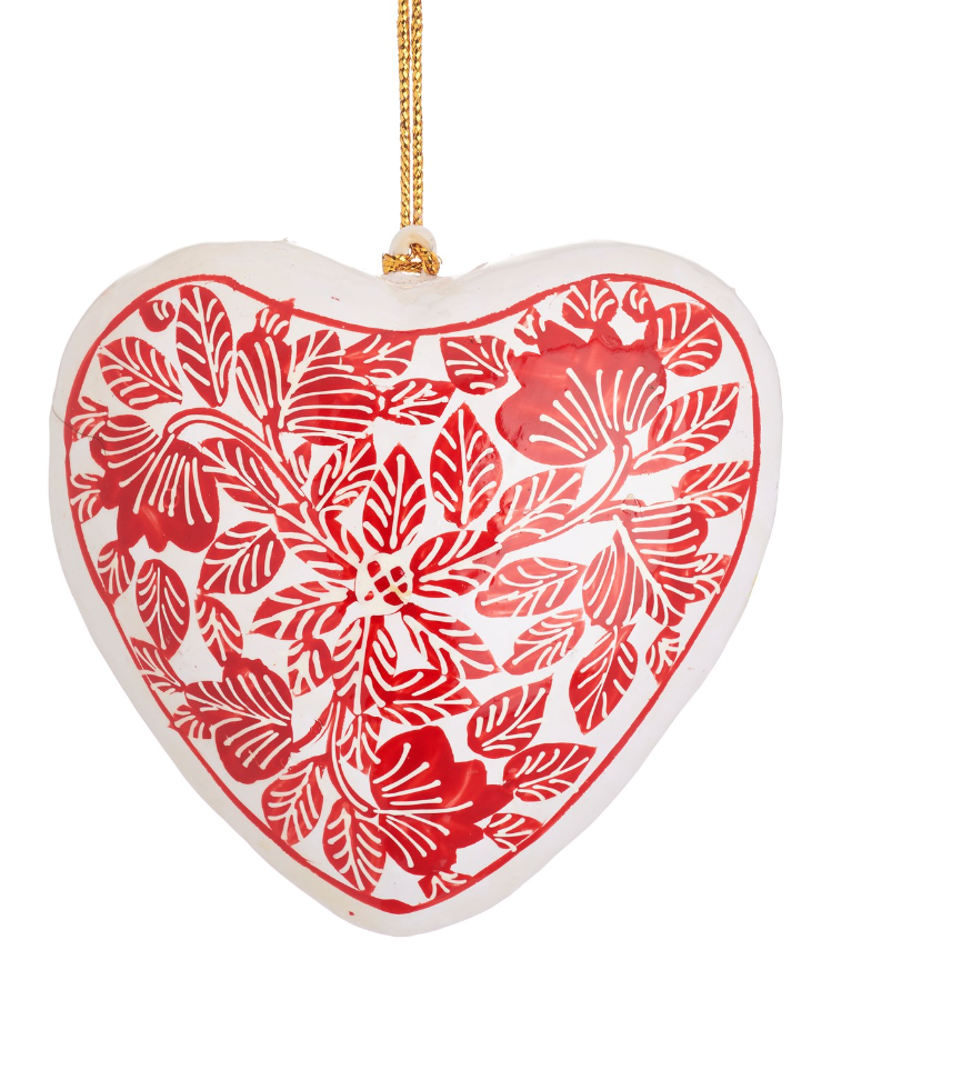Kashmiri Leaf Pattern Heart Shaped Papier-mâché Christmas Tree Baubles