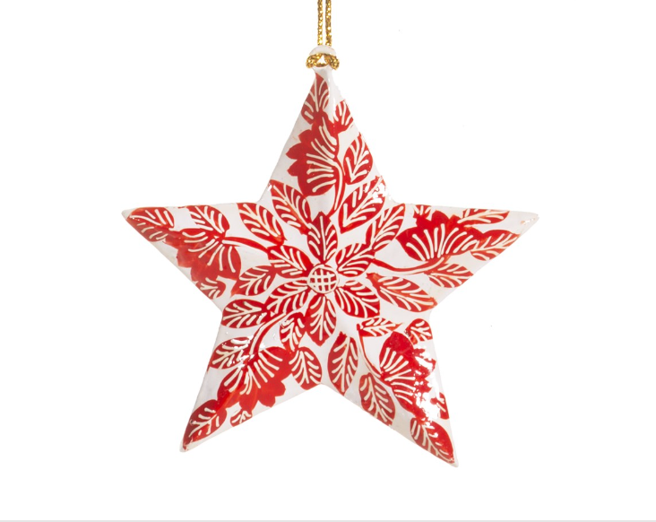 Kashmiri Leaf Pattern Star Shaped Wooden Christmas Tree Decorations