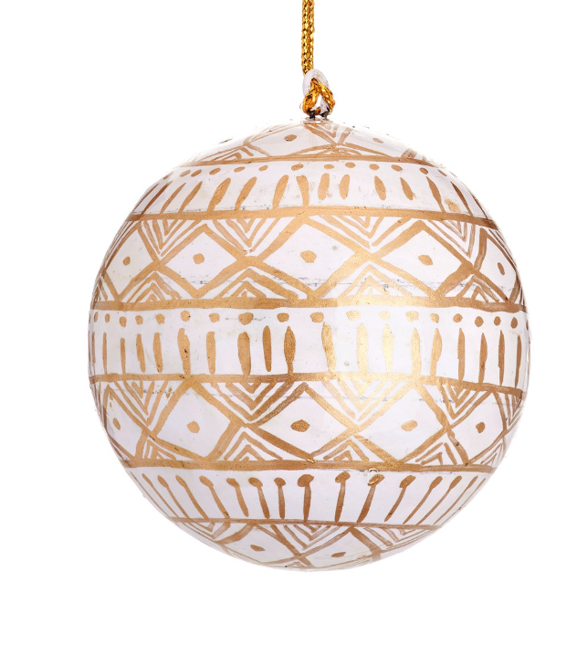White & Gold Design Papier-mâché Christmas Tree Baubles