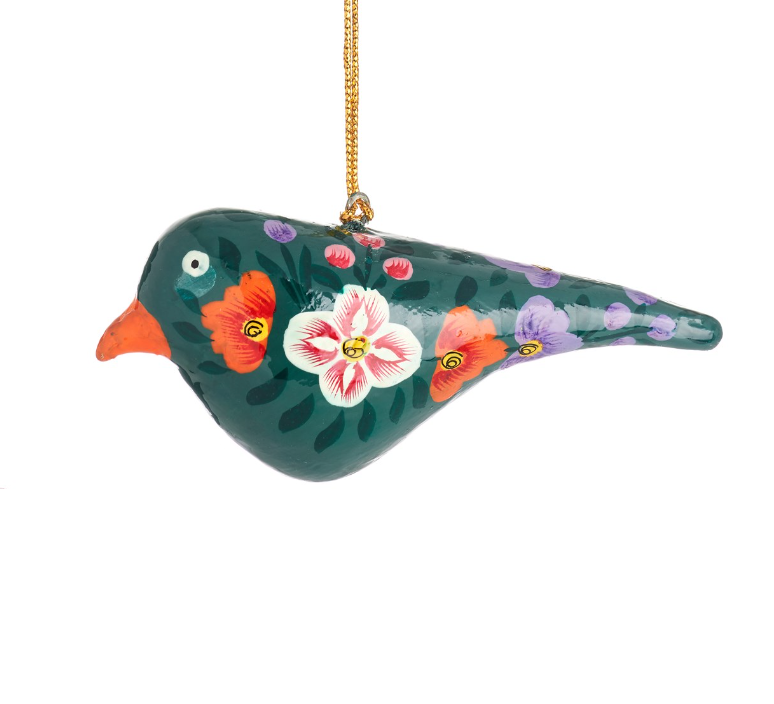 Kashmiri Floral Birds Papier-mâché Christmas Tree Decorations