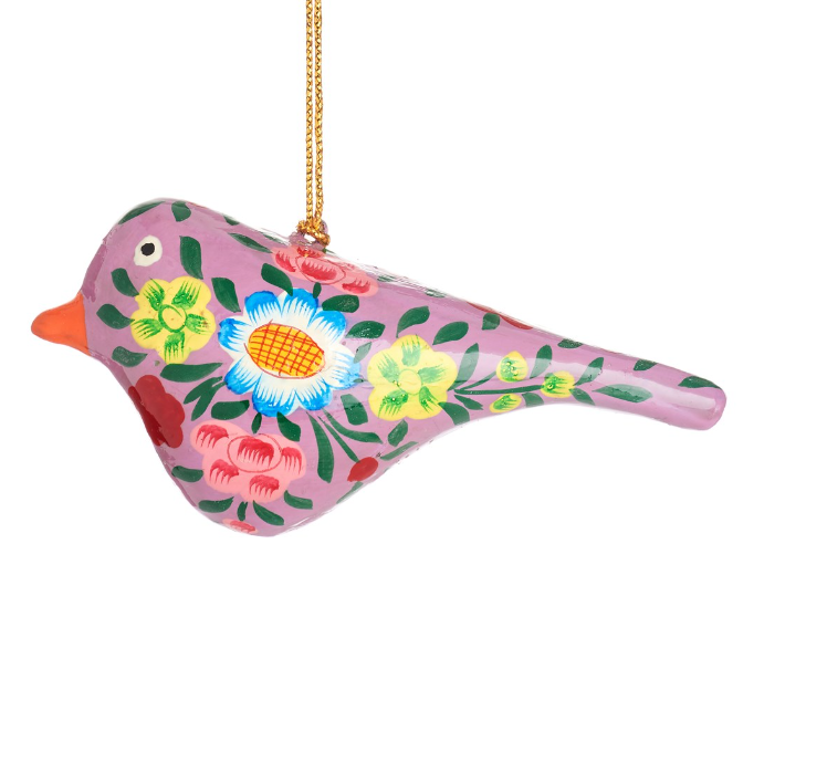 Kashmiri Floral Birds Papier-mâché Christmas Tree Decorations